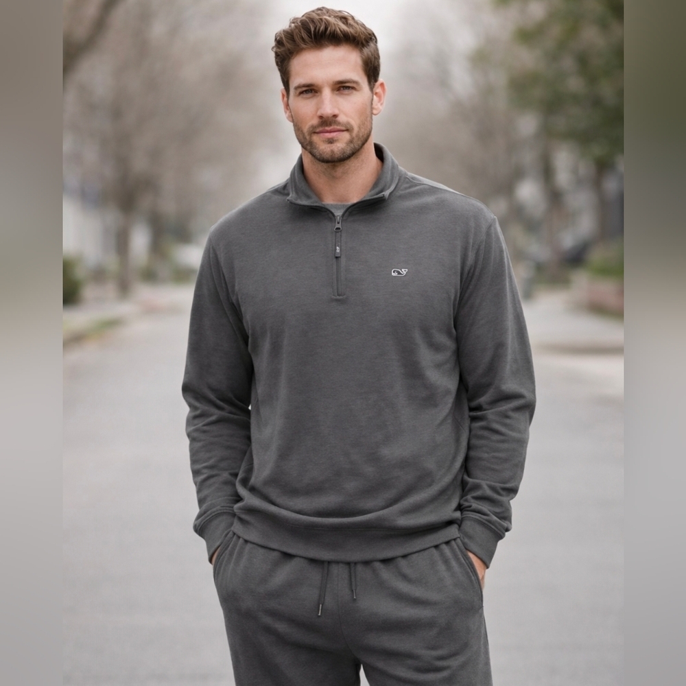 Men’s Vineyard Vines Dark Gray Quarter-Zip Pullover Sweater Size L